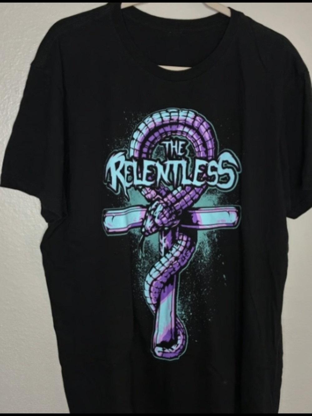 Black T-Shirt with Purple & Teal Snake Graphic